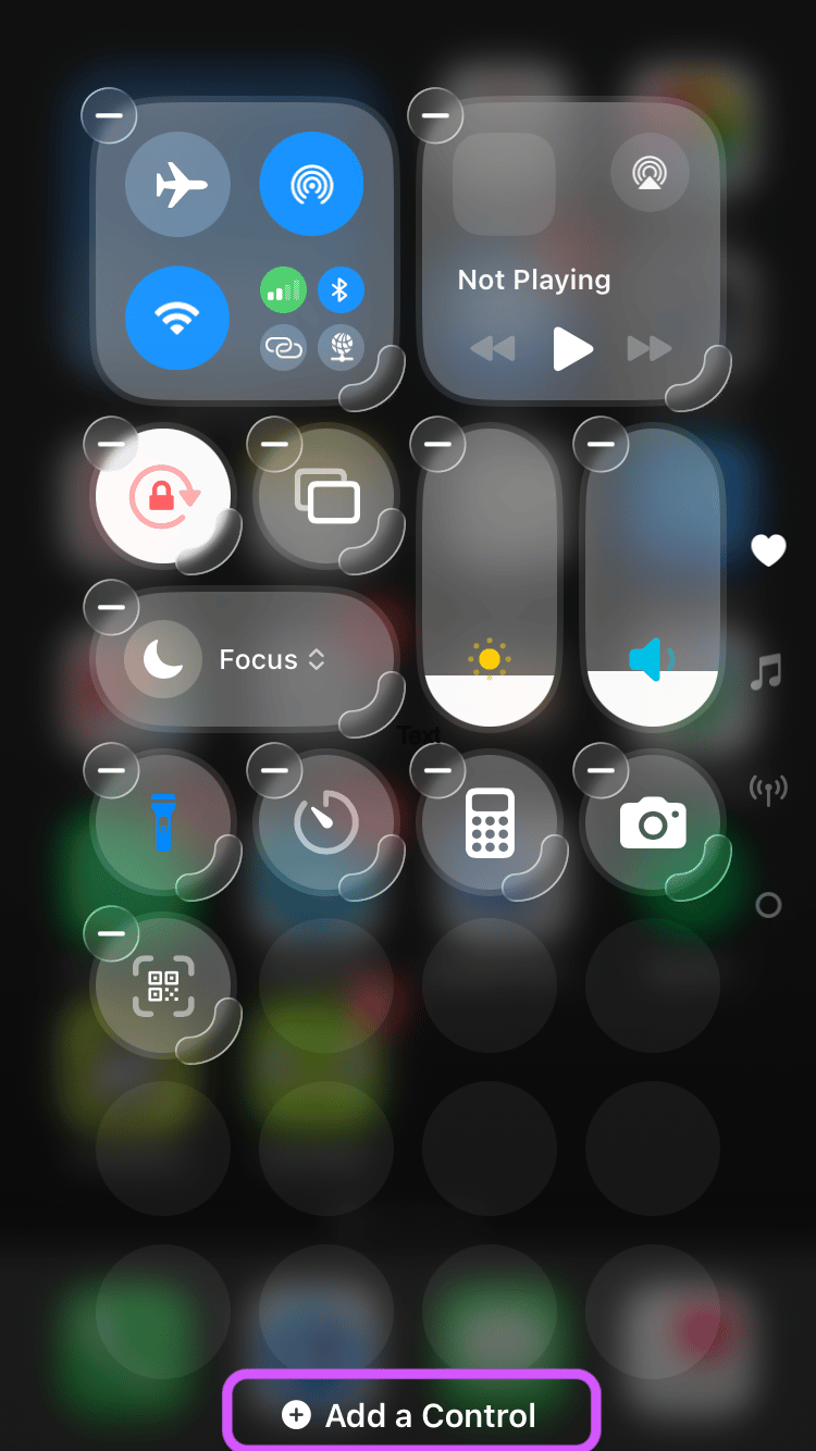 Press and hold, then tap Add a Control